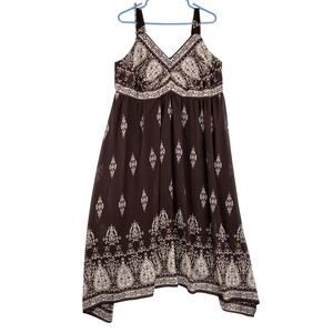Silhouettes Babydoll Y2K Midi Tea Dress Womens 16W Brown Paisley Western Bandana